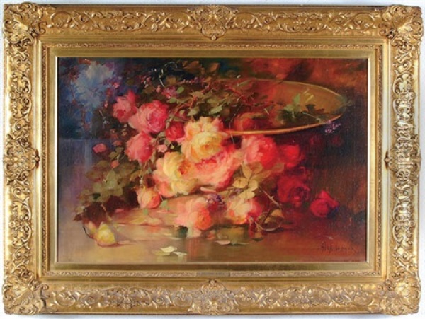 Still Life With Roses Oil Painting - Florine A. Hyer