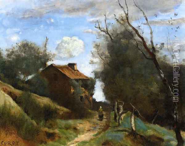 Path Towards a House in the Countryside Oil Painting - Jean-Baptiste-Camille Corot