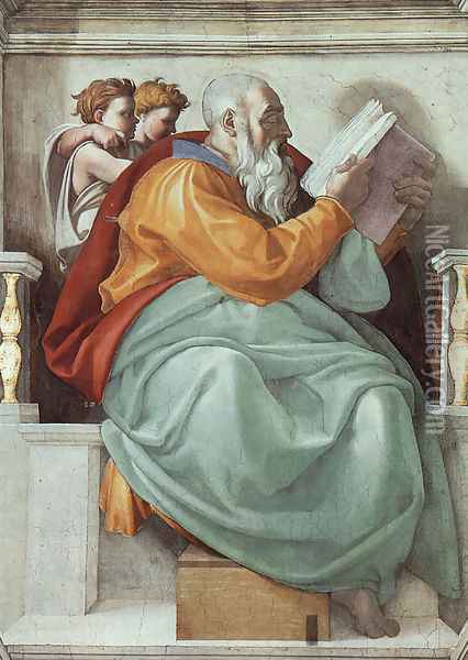 The Prophet Zachariah 1508-12 Oil Painting - Michelangelo Buonarroti