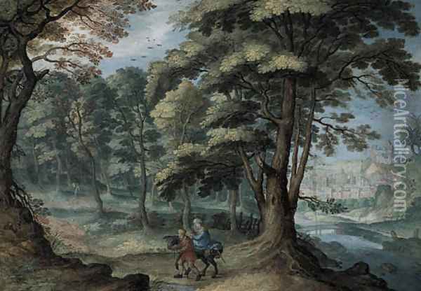 A river Landsape with the Flight into Egypt Oil Painting - Friedrich The Elder Brentel