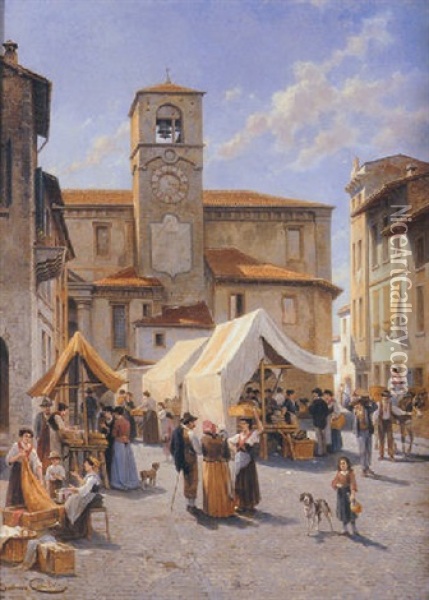 Market Day In Desanzano Oil Painting - Jacques Francois Carabain