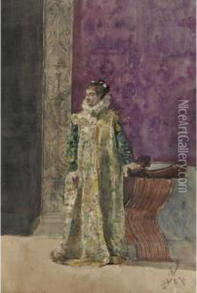 Dama In Costume Oil Painting - Ettore Simonetti