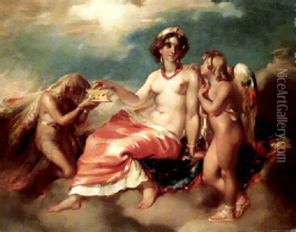 Psyche And Cupid With Venus Oil Painting - William Etty