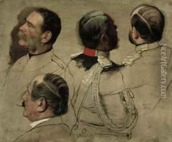 Oil Study Of Male Busts Oil Painting - Anton Alexander von Werner