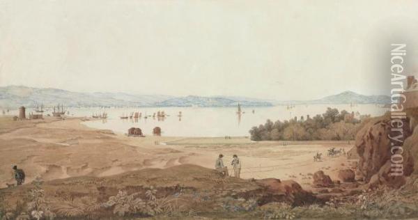 A Panoramic View Towards Star Cross And Powderham From Near The Globe Inn Oil Painting - Francis Danby