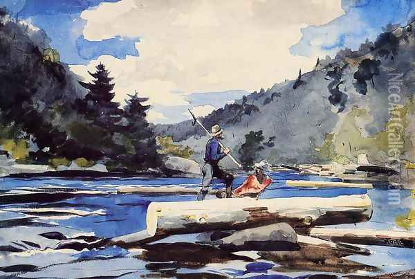 Hudson River, Logging Oil Painting - Winslow Homer