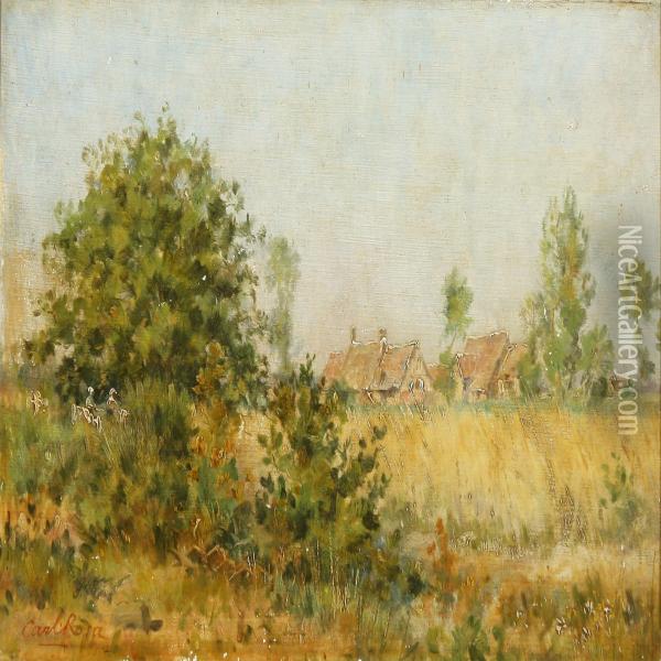 French Summer Landscape With Houses Oil Painting - Maria Cornilleau Raoul Carl-Rosa