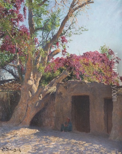 Egyptien Sous Un Bougainvillier Oil Painting - Ludwig Deutsch