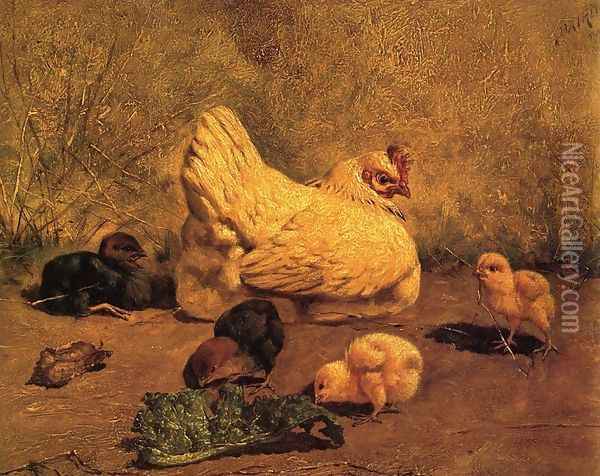 Hen and Chicks Oil Painting - William Baptiste Baird
