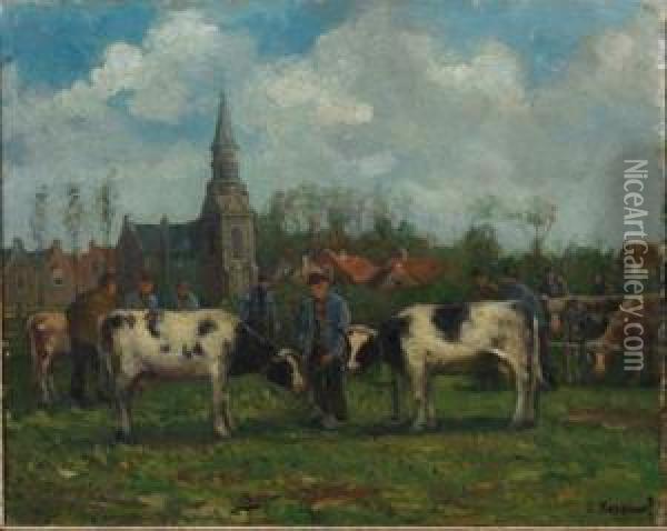 Cattle Market Oil Painting - Cornelis Koppenol