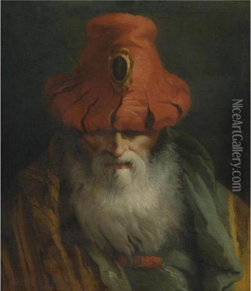 Head Of An Old Man Oil Painting - Giovanni Domenico Tiepolo