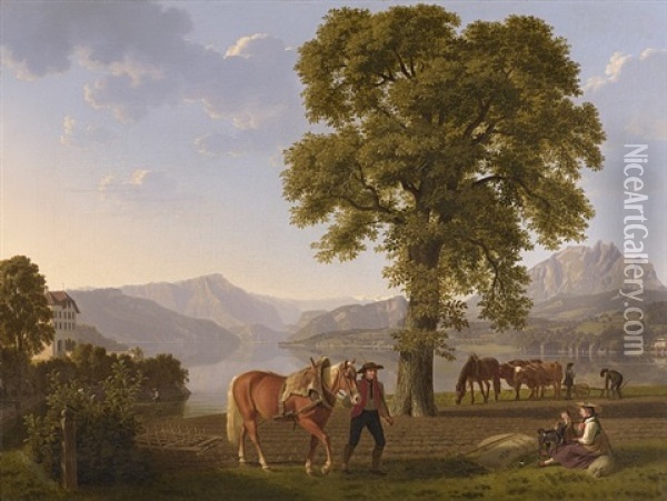 Blick Auf Uberlingen (bad.- Wurth. Bodenseekreis) Oil Painting - Johann Jakob Biedermann