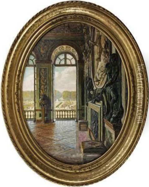 Vue Des Jardins De Versailles Depuis Un Salon Oil Painting - Leopold Jan Ange Delbeke
