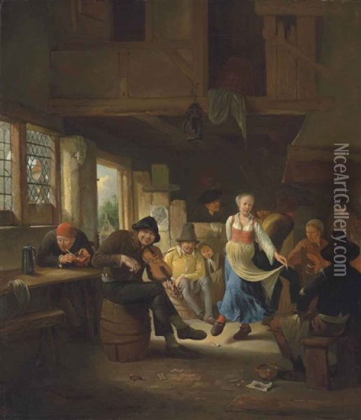 A Tavern Interior With A Woman Dancing, Musicians And Other Figures Merrymaking Oil Painting - Egbert van Heemskerck the Elder