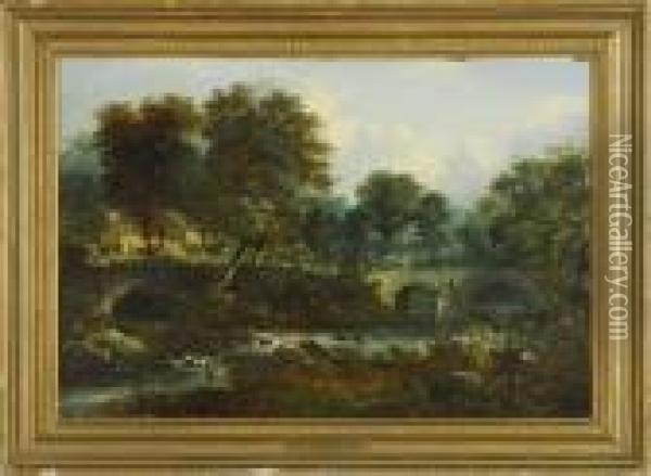 The Old Cramond Bridge On The Almond Oil Painting - John Constable
