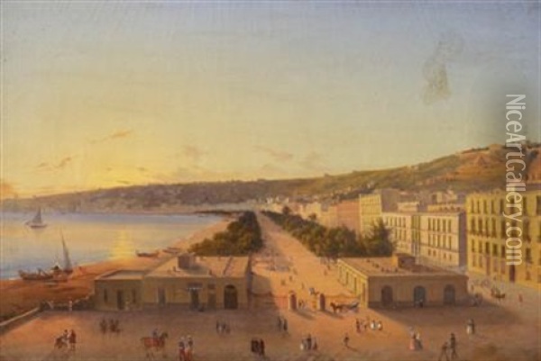 The Port Of Naples At Dawn Oil Painting - Giorgio Pullicino
