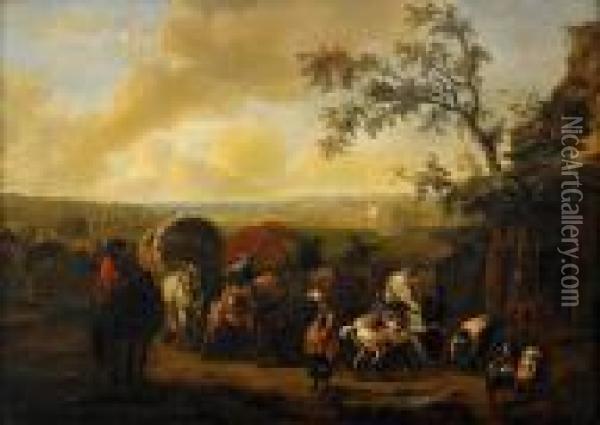 Hastmarknad Med Resande Vid Talt Oil Painting - Jan Frans I Van Bredael