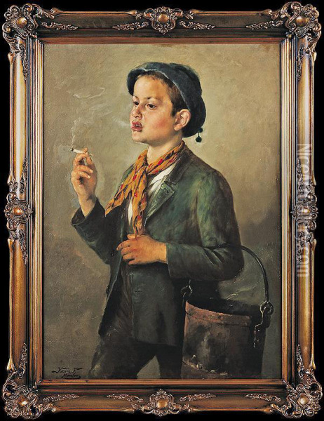 Smoking Boy Oil Painting - Ferenc Kozics