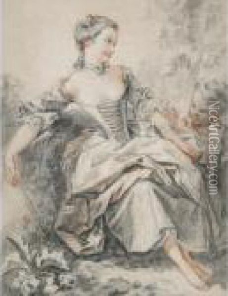 Seated Young Woman Oil Painting - Francois Boucher