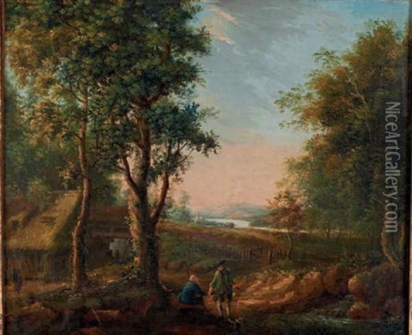 Mendiant Et Gentilhomme Aux Abords D'une Chaumiere Oil Painting - Samuel Hieronymus Grimm