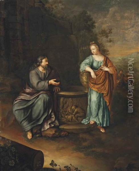 Christ And The Woman Of Samaria Oil Painting - Frans van Mieris the Younger
