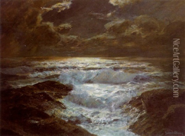Moonlight, Cornish Coast Oil Painting - Julius Olsson