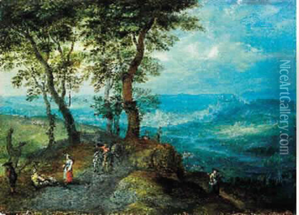 Paysage A La Charrette Oil Painting - Joseph van Bredael