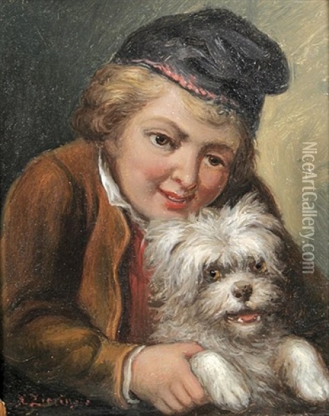 Knabe Mit Hund Oil Painting - Mihaly von Zichy