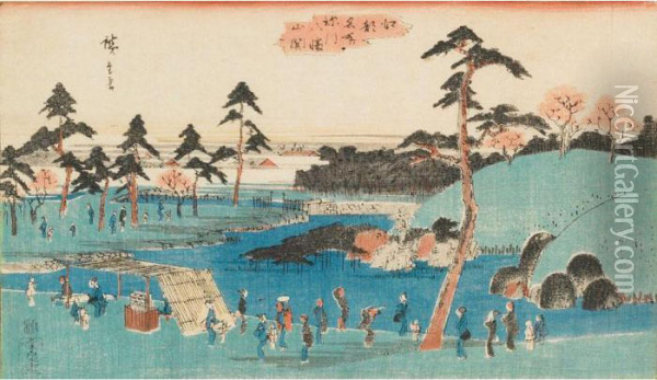 Each Oban Yoko-e. One Framed Oil Painting - Utagawa or Ando Hiroshige