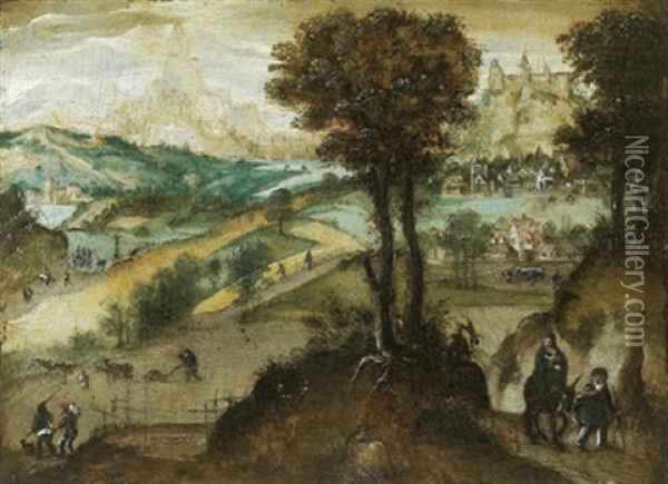 Landschaft Mit Der Flucht Nach Agypten Oil Painting - Cornelis Massys