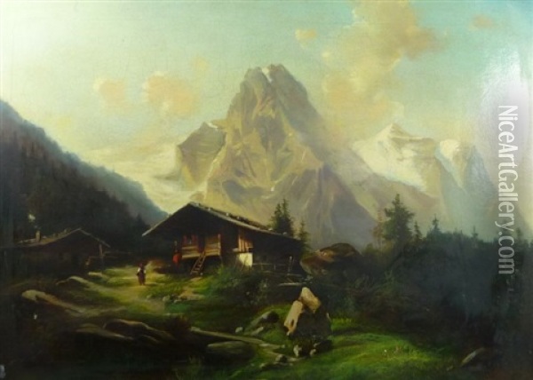 Gschwandtenmad Im Berner Oberland Oil Painting - Heinrich Hiller