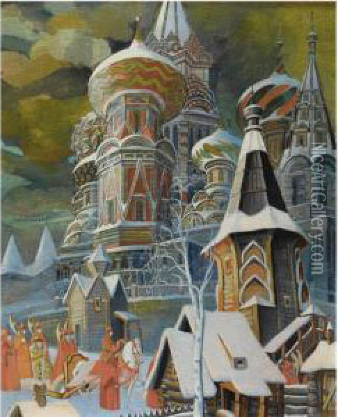 St Basil's Cathedral Oil Painting - Leonid Mikhailovich