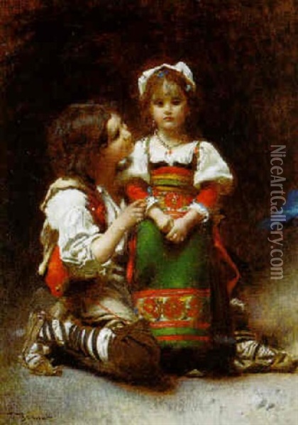 Les Deux Enfants Italiens Oil Painting - Leon Bonnat