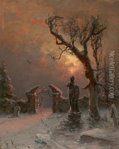 Verschneiter Friedhof Im Abendrot Oil Painting - Yuliy Yulevich (Julius) Klever