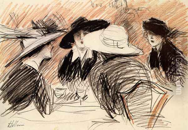 Vos Chapeaux (or Ladies at the Ritz, New York) Oil Painting - Paul Cesar Helleu