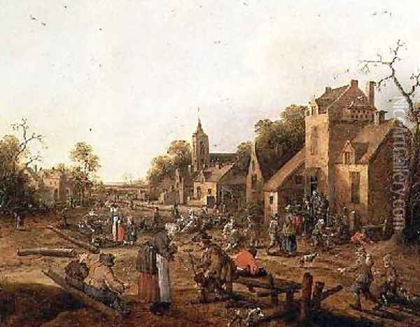 Peasant Merrymaking Outside a Village Inn Oil Painting - Claes Molenaar (see Molenaer)