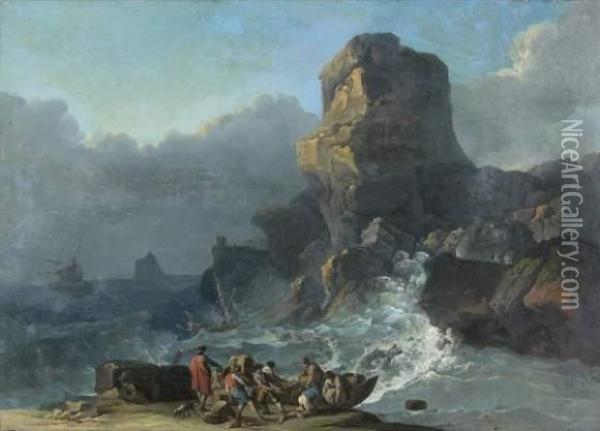 Mer Agitee Sur Une Cote Rocheuse Oil Painting - Alexandre-Jean Noel
