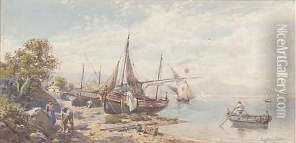 Fishing craft beached on the Neapolitan coast Oil Painting - Charles Rowbotham