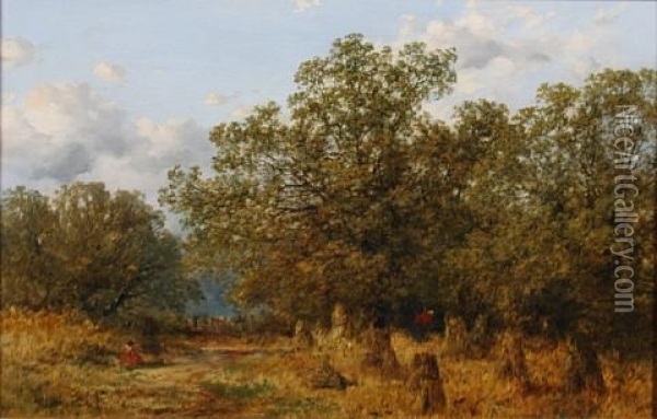Harvest Time, Near Temple Balsall, Warwickshire Oil Painting - Peter Deakin