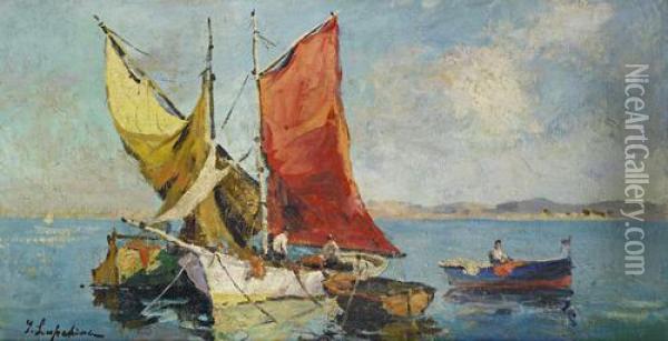 Colourful Fishing Boats Oil Painting - Georgi Alexandrovich Lapchine