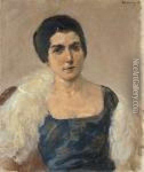 Portrat Einer Unbekannten Dame Mit Federboa Oil Painting - Max Liebermann
