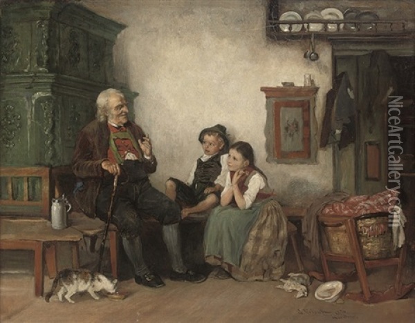 Grandpa's Stories Oil Painting - Georg Johann Christian Urlaub