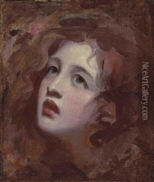 Head Study Of Emma, Lady Hamilton, As Miranda Oil Painting - George Romney
