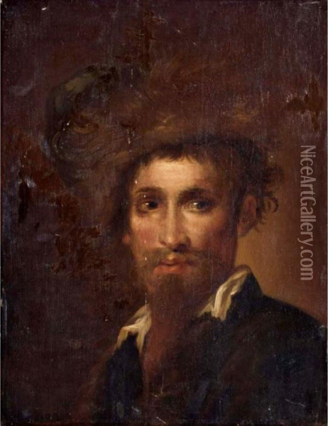 A Portrait Of A Bearded Man, Head And Shoulders, Wearing A Fur Hat Oil Painting - Sir Anthony Van Dyck