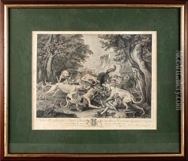 Hunting Scene With Dogs Oil Painting - Francois Joullain