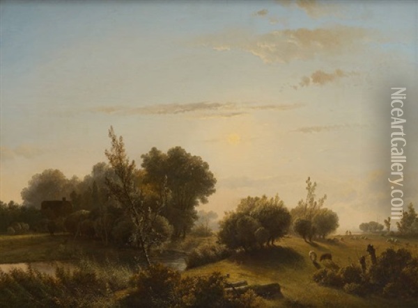 Troupeau De Moutons Dans Un Paysage Oil Painting - Pieter Lodewijk Francisco Kluyver