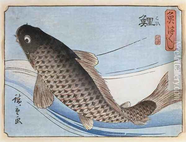 A Carp from Small Fishes Series Oil Painting - Utagawa or Ando Hiroshige