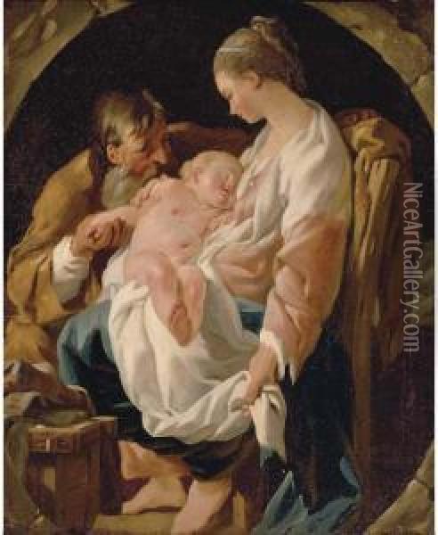 The Holy Family, In A Feigned Oval Oil Painting - Noel Halle