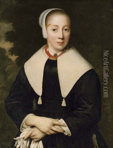 Portrait Of A Lady With A Coral Necklace Oil Painting - Pieter Nason