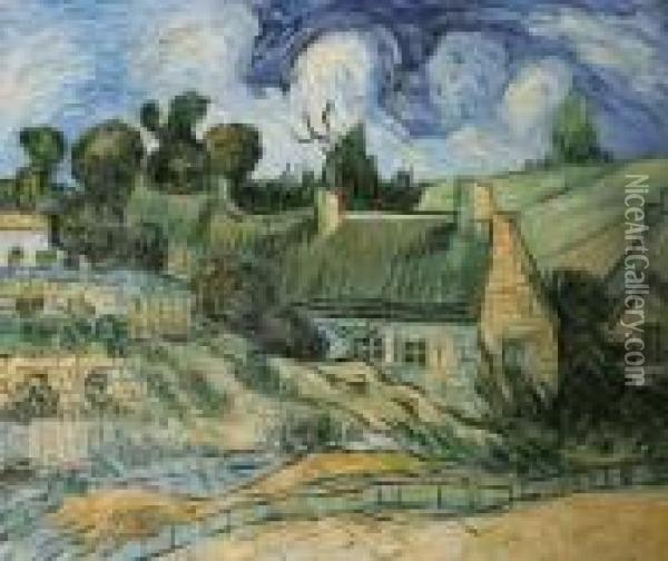 Thatched Houses In Cordeville Oil Painting - Vincent Van Gogh